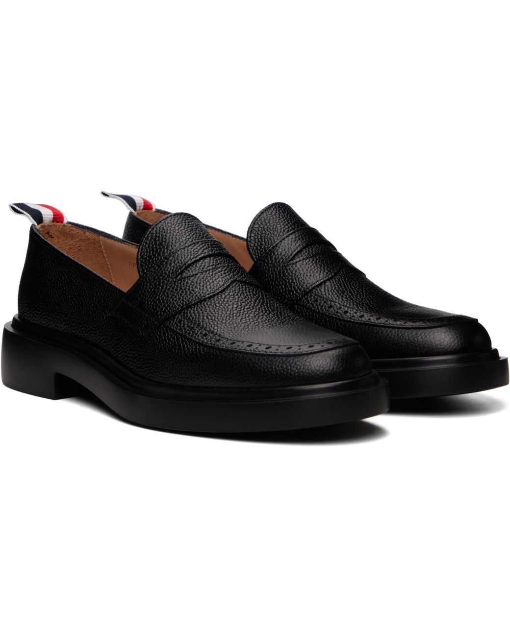 Thom Browne Black Pebble Grain Rubber Sole Penny Loafers