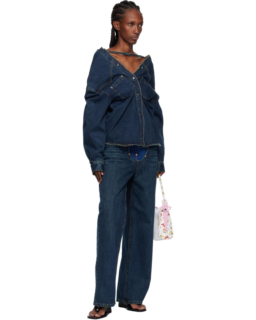 Pushbutton Blue Strap Point Denim Top