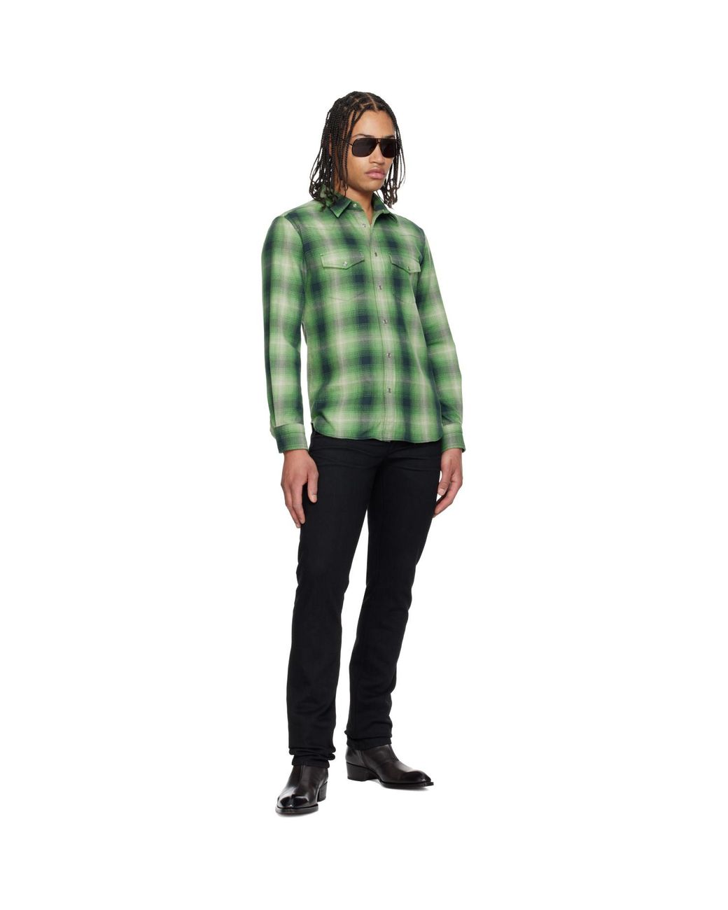 Tom Ford Green Grand Degrade Check Western Shirt for men
