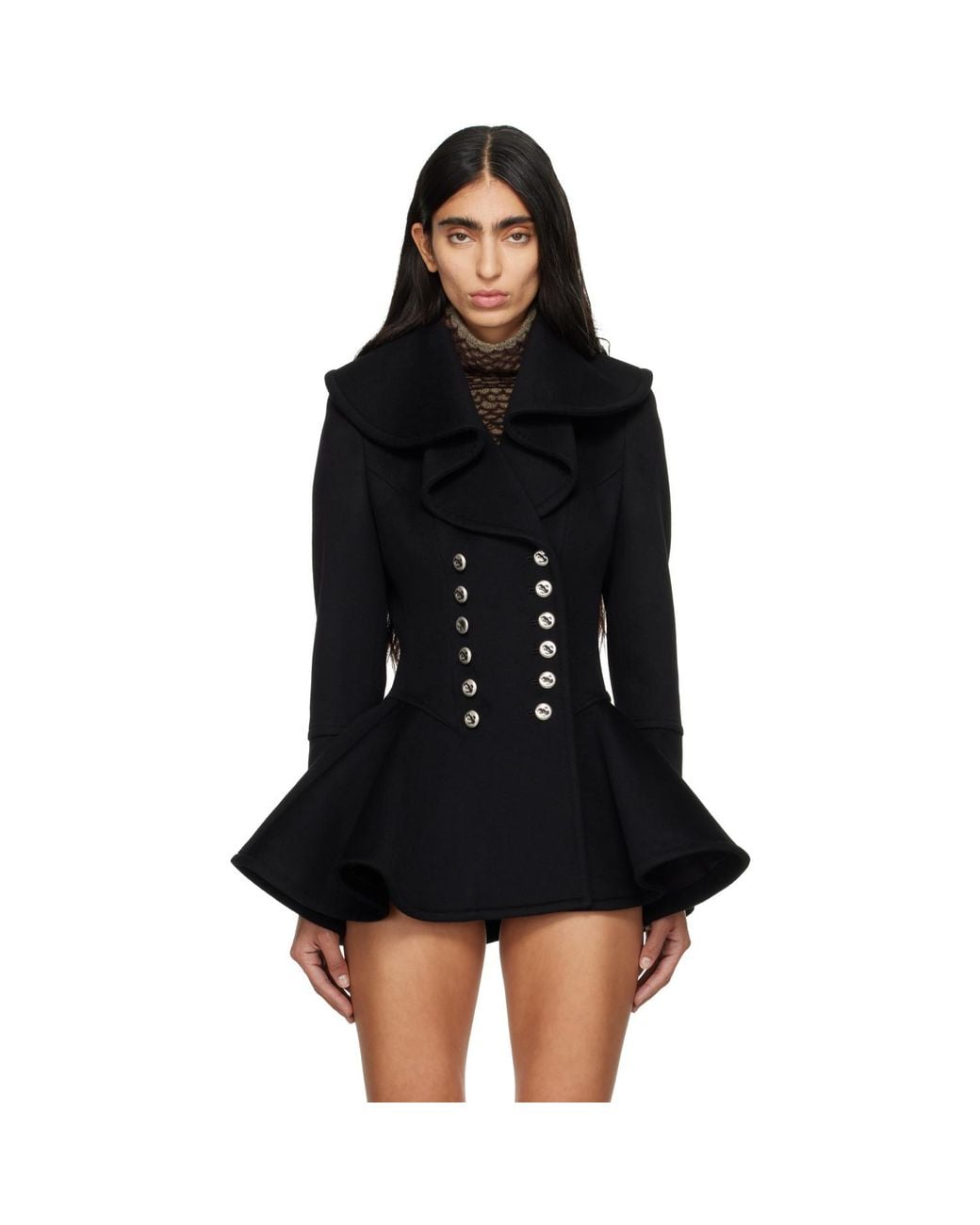 McQueen Black Waterfall Collar Coat