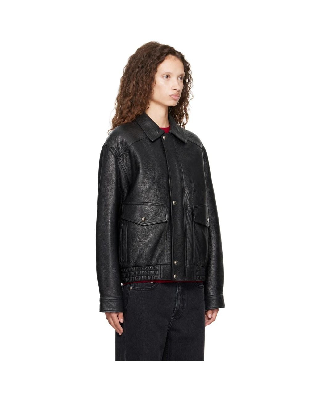 DUNST Black Oversized Vintage Blouson Leather Jacket