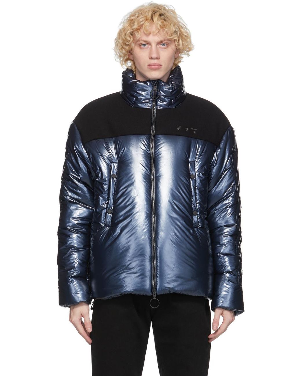 Off-White c/o Virgil Abloh Synthetic Navy Down Puffer Jacket in Blue ...