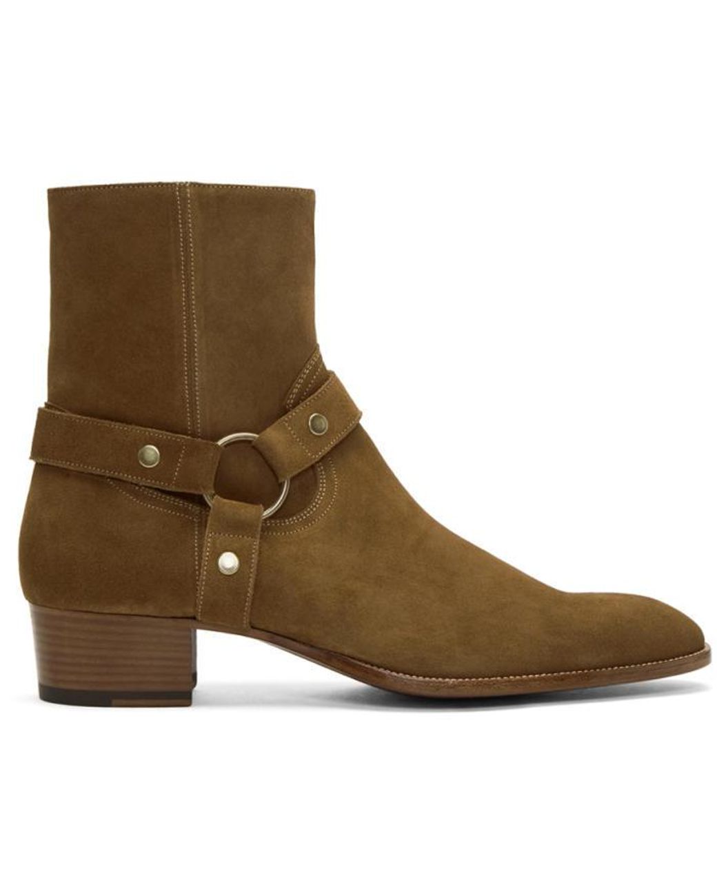 Saint Laurent Tan Suede Wyatt Harness Boots in Brown for Men | Lyst