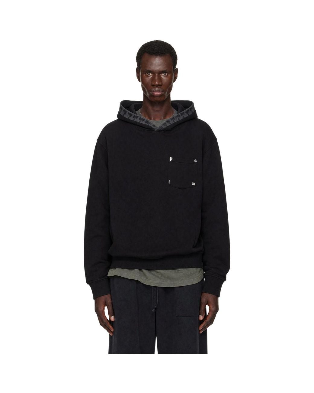 Palm Angels Black Palm Rib Loose Hoodie for men