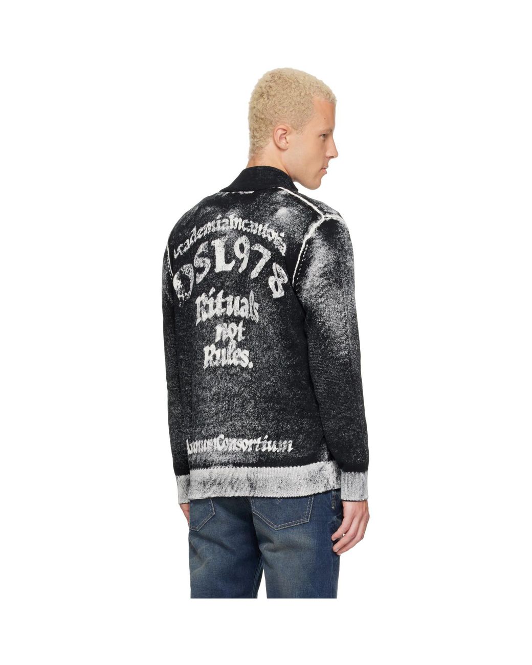 DIESEL Black Griffin Motif Zip Sweater for men