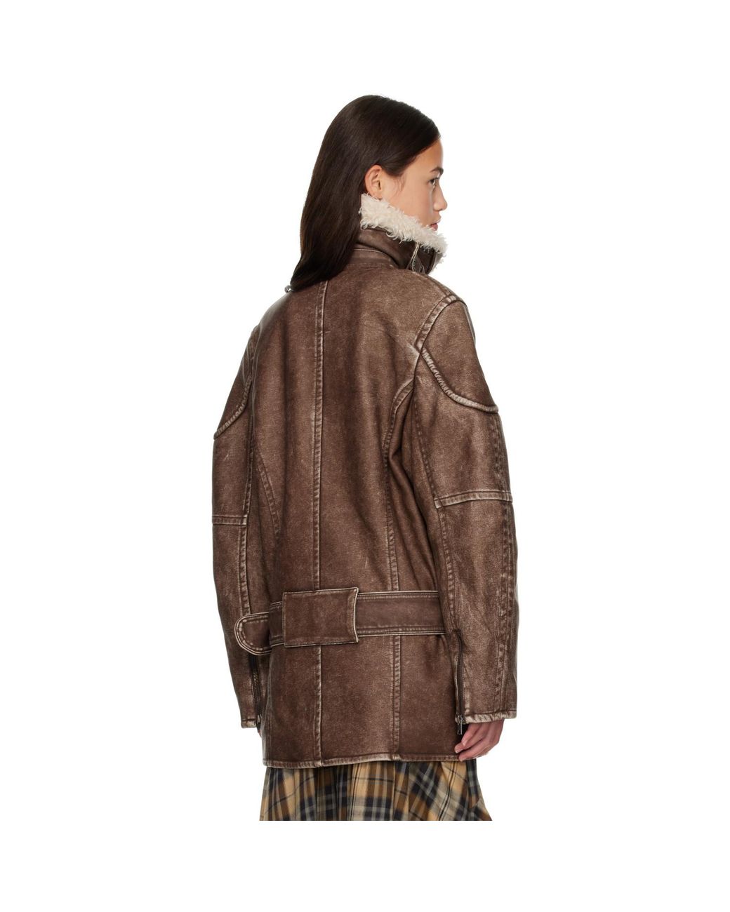 DIESEL Brown Double-Breasted Aviator-Biker Coat