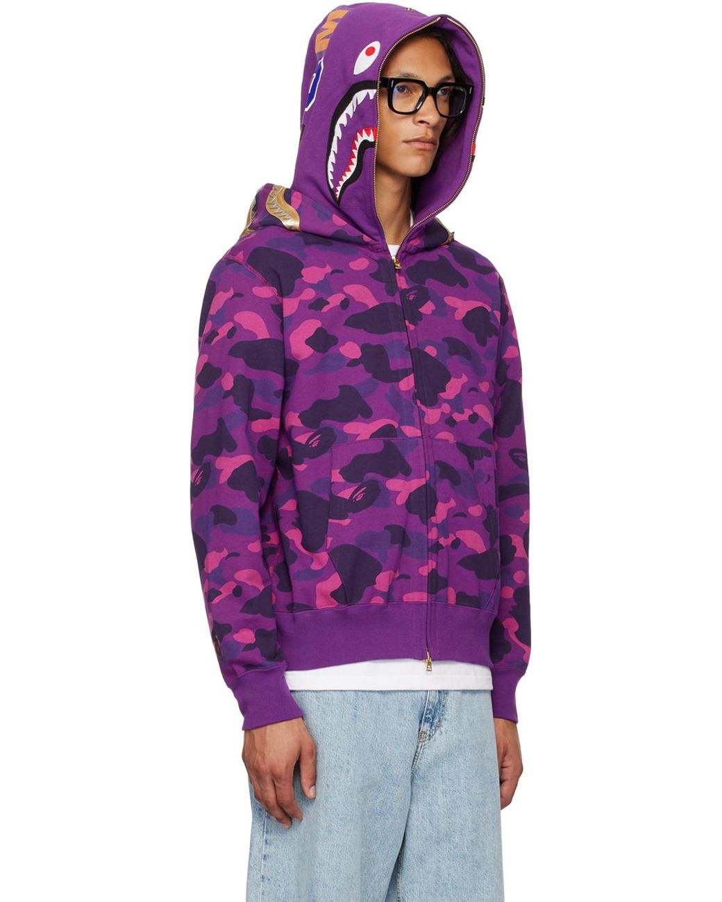 Bape color camo shark full zip hoodie purple sale