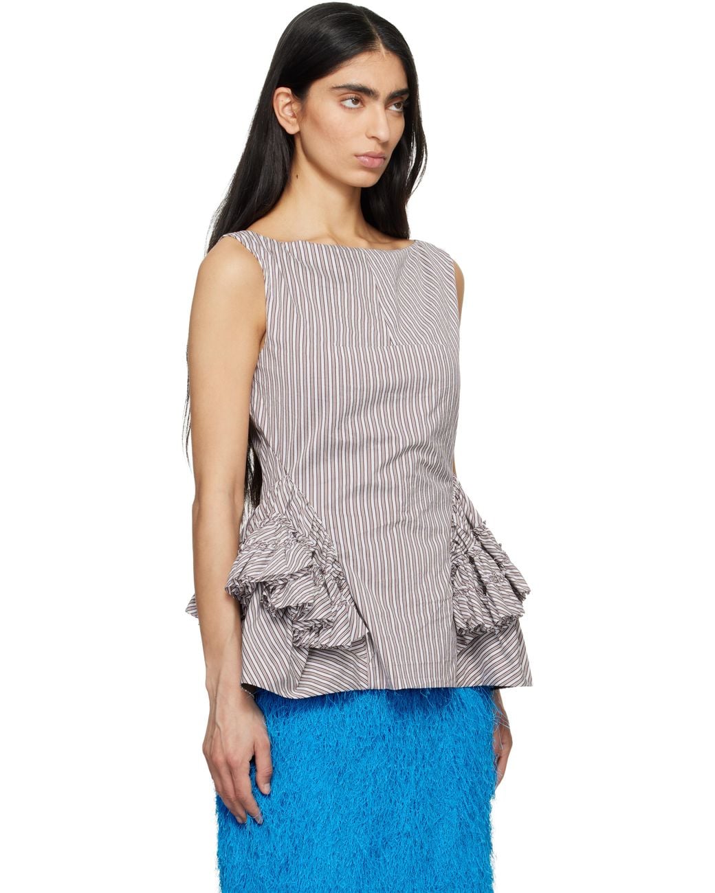 Dries Van Noten Blue Ruffled Peplum Blouse