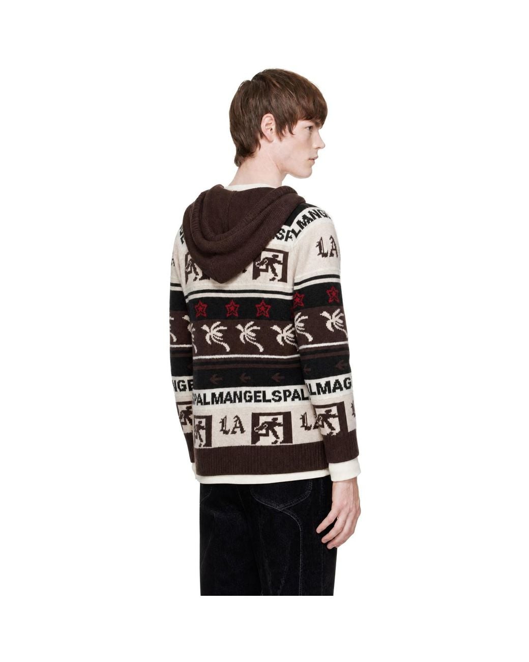 Palm Angels Black Palm Shadow Jacquard Loose Knit Hoodie for men