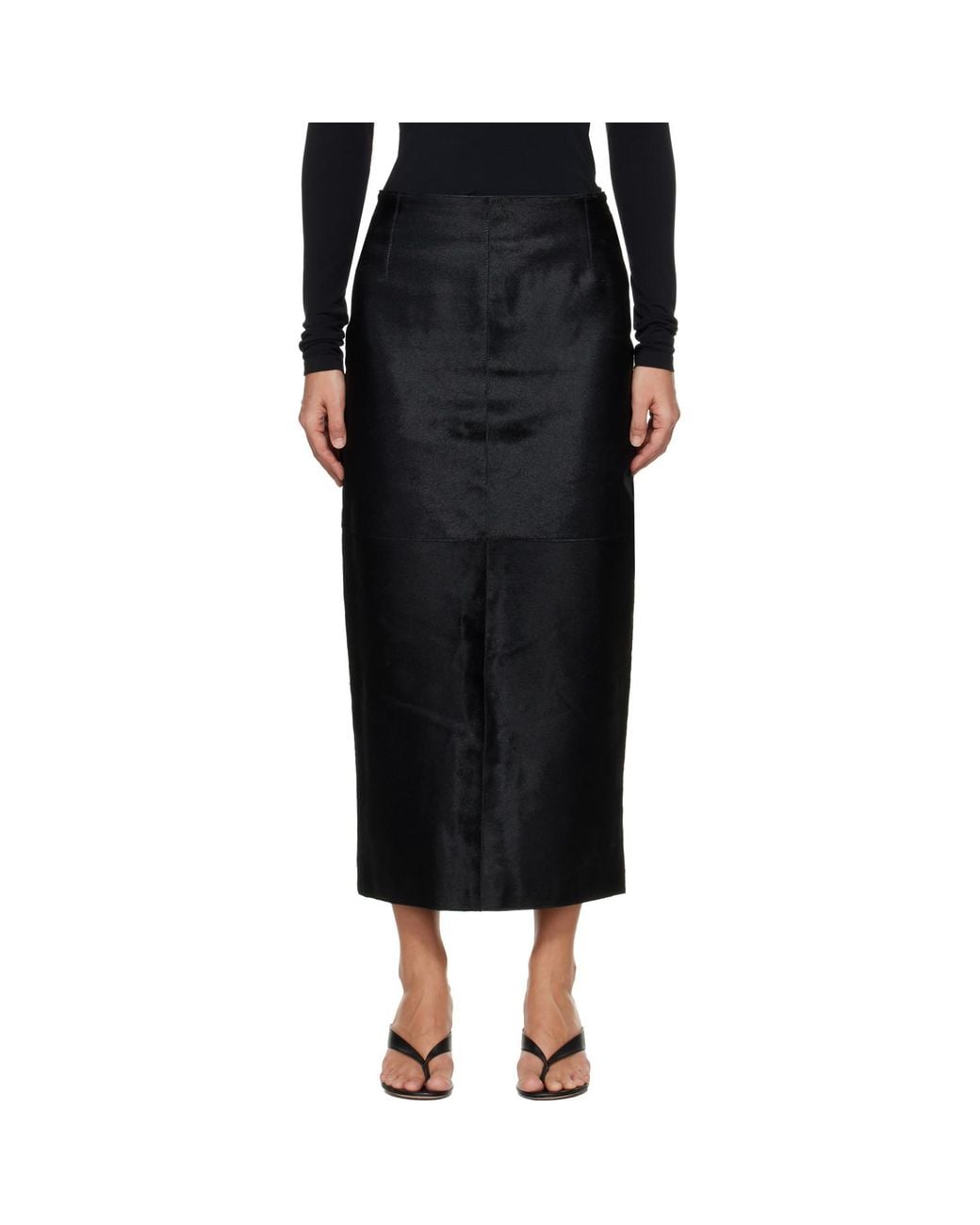 Nour Hammour Black Elisse Long Pencil Ponyhair Skirt