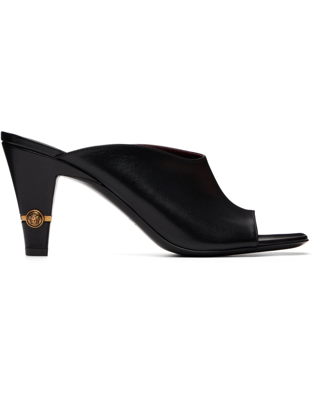 Versace Black Giulietta Leather Mule Heeled Sandals