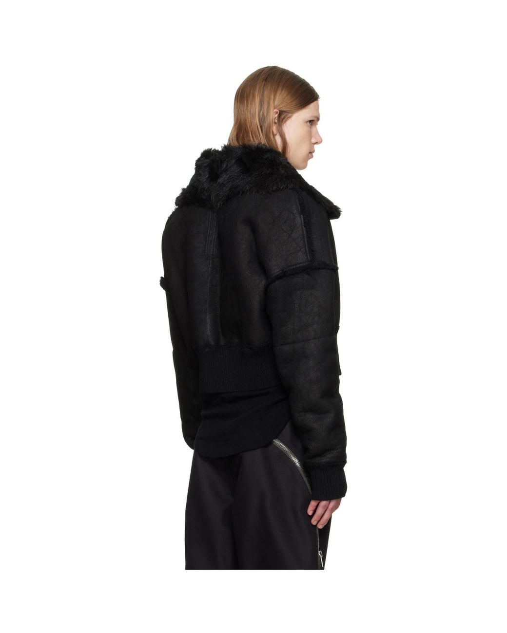 Rick Owens Black Tower Flight Cropped Leather Jacket for men