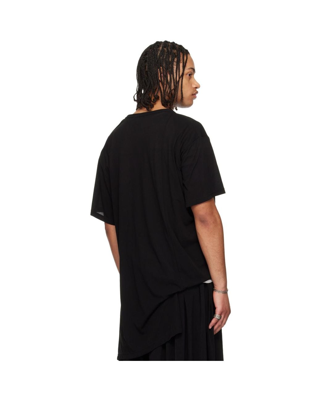 Yohji Yamamoto Black Asymmetric Short Sleeve T-Shirt for men