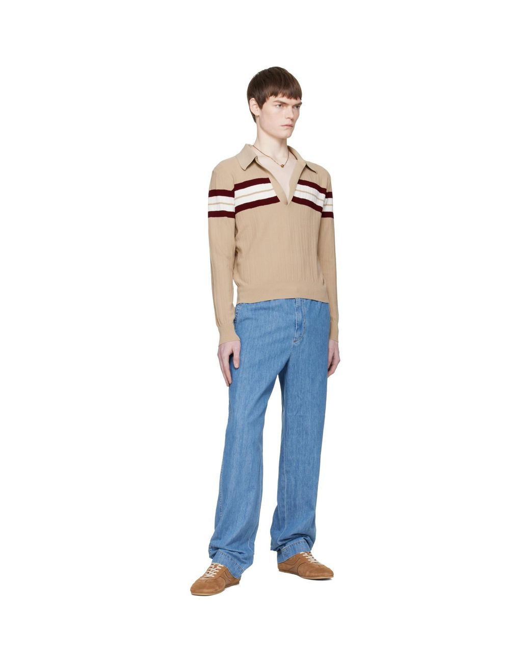 Dries Van Noten Blue Block Stripe Polo for men