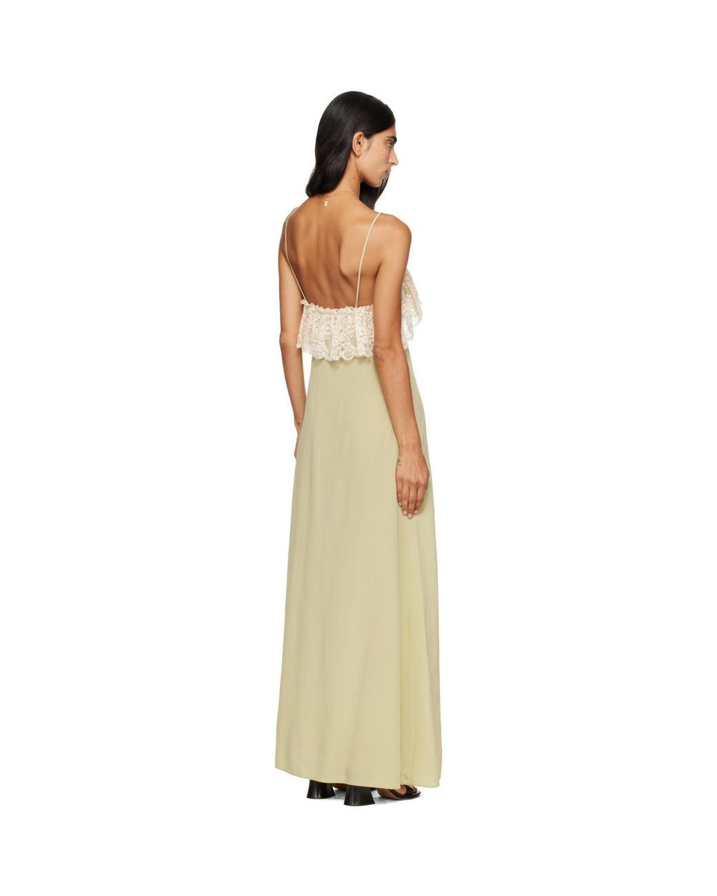 Chloé Metallic Crêpe De Chine & Lace Thin-Strap Maxi Dress