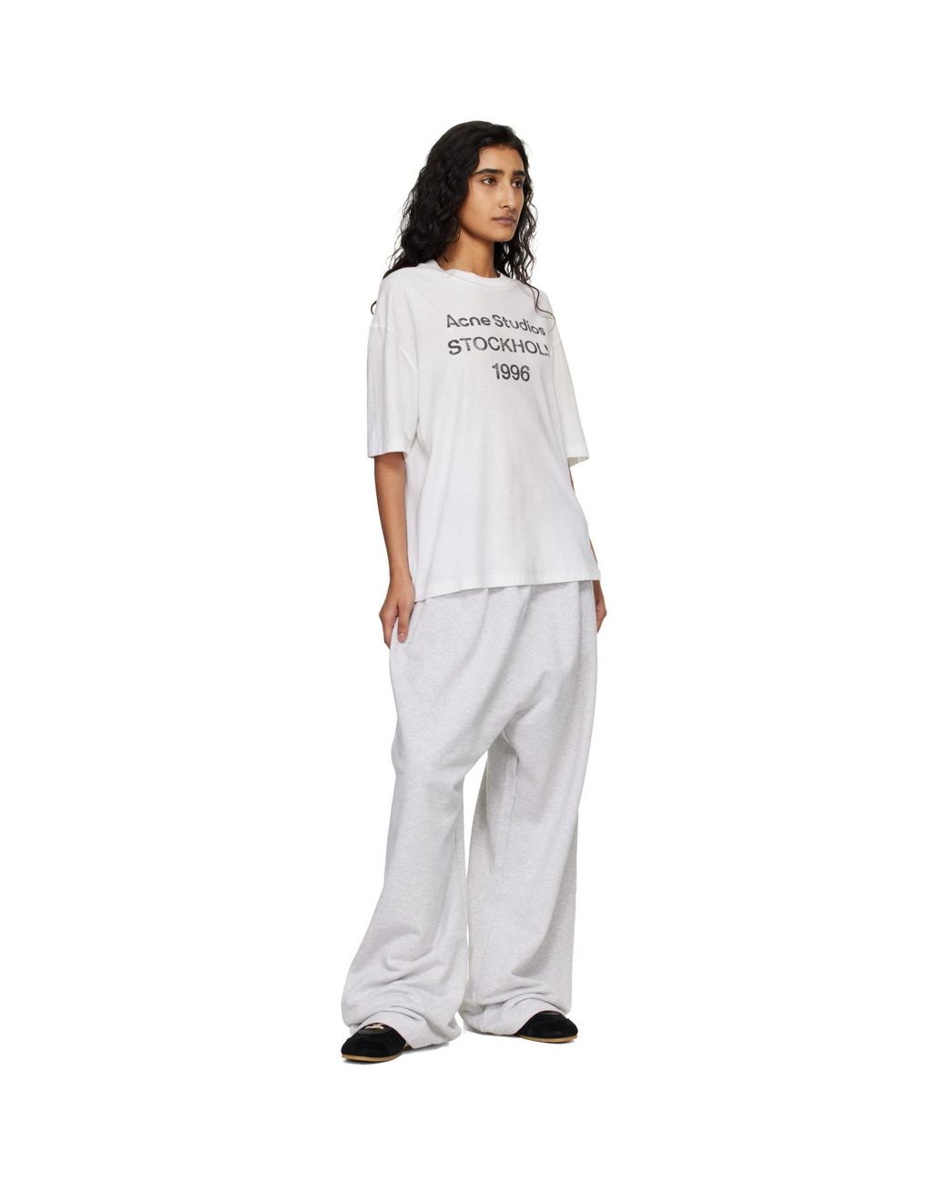 Acne White Fleece Logo Sweatpants