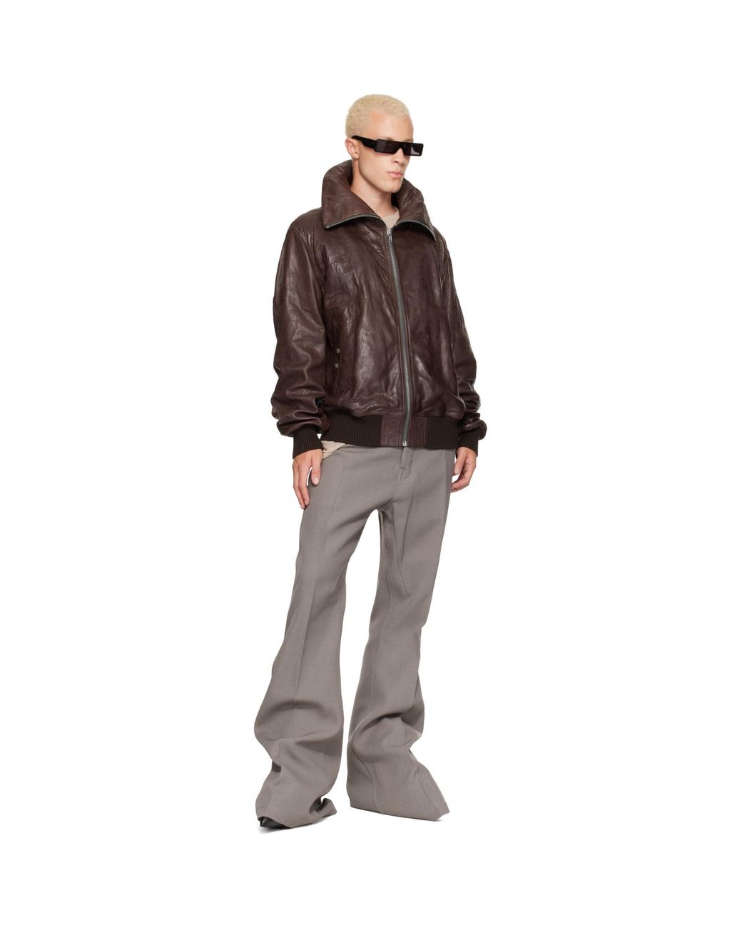 Rick Owens Brown Tower Dracuflight Leather Jacket for men