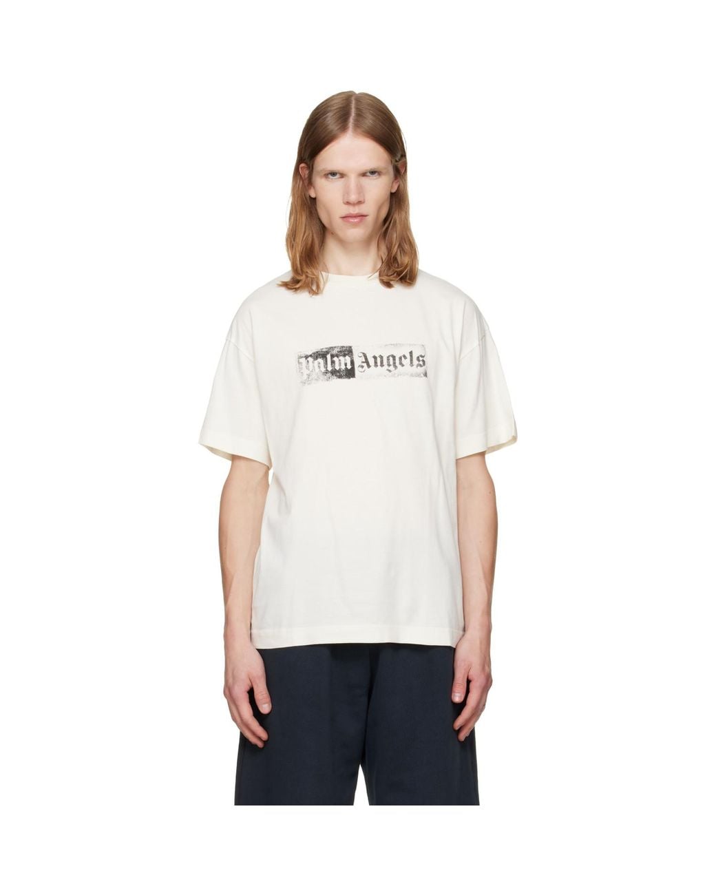 Palm Angels White Off- Stamp Logo Regular T-Shirt for men