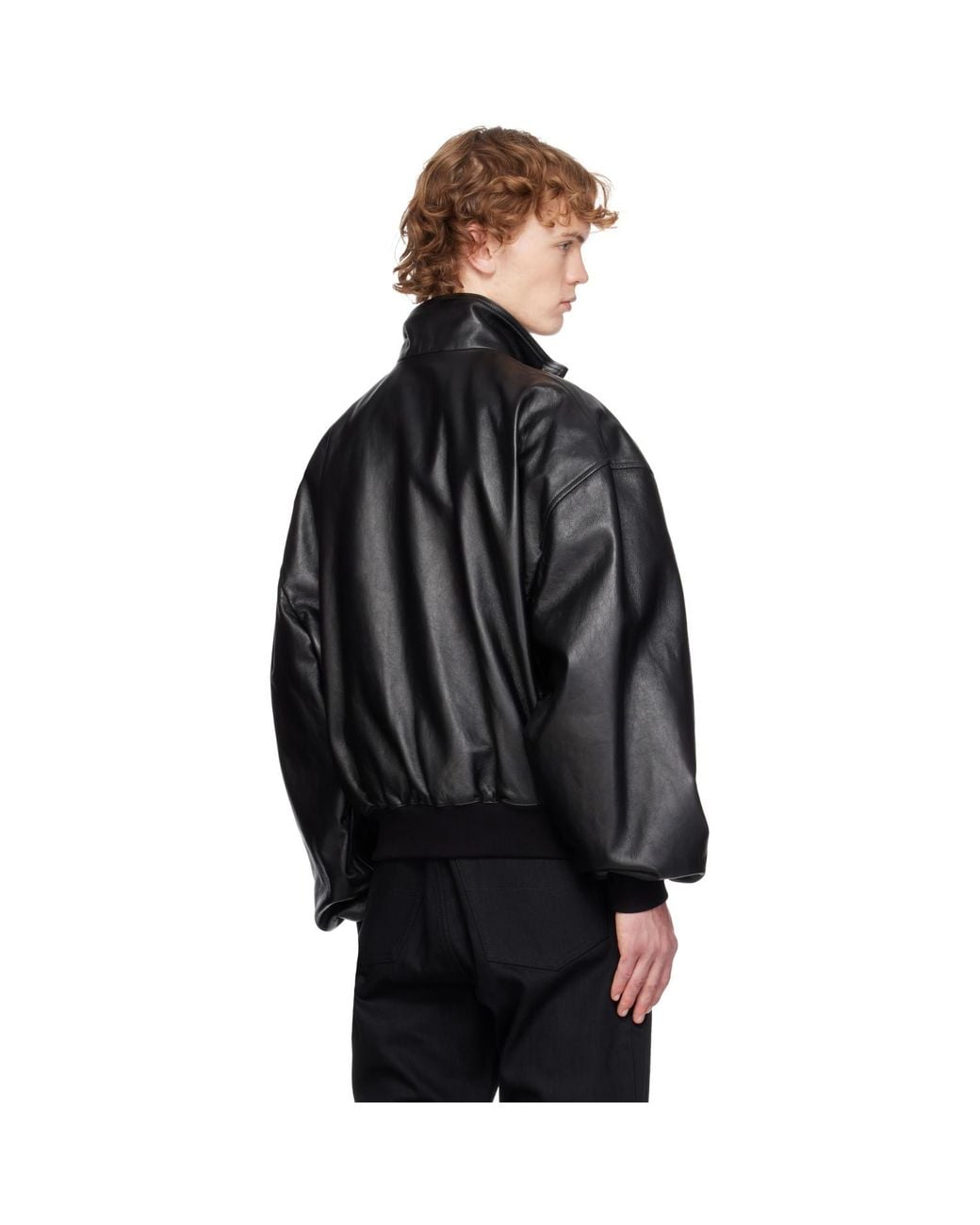 Balenciaga Black Smooth Semi Grainy Leather Bomber Jacket for men