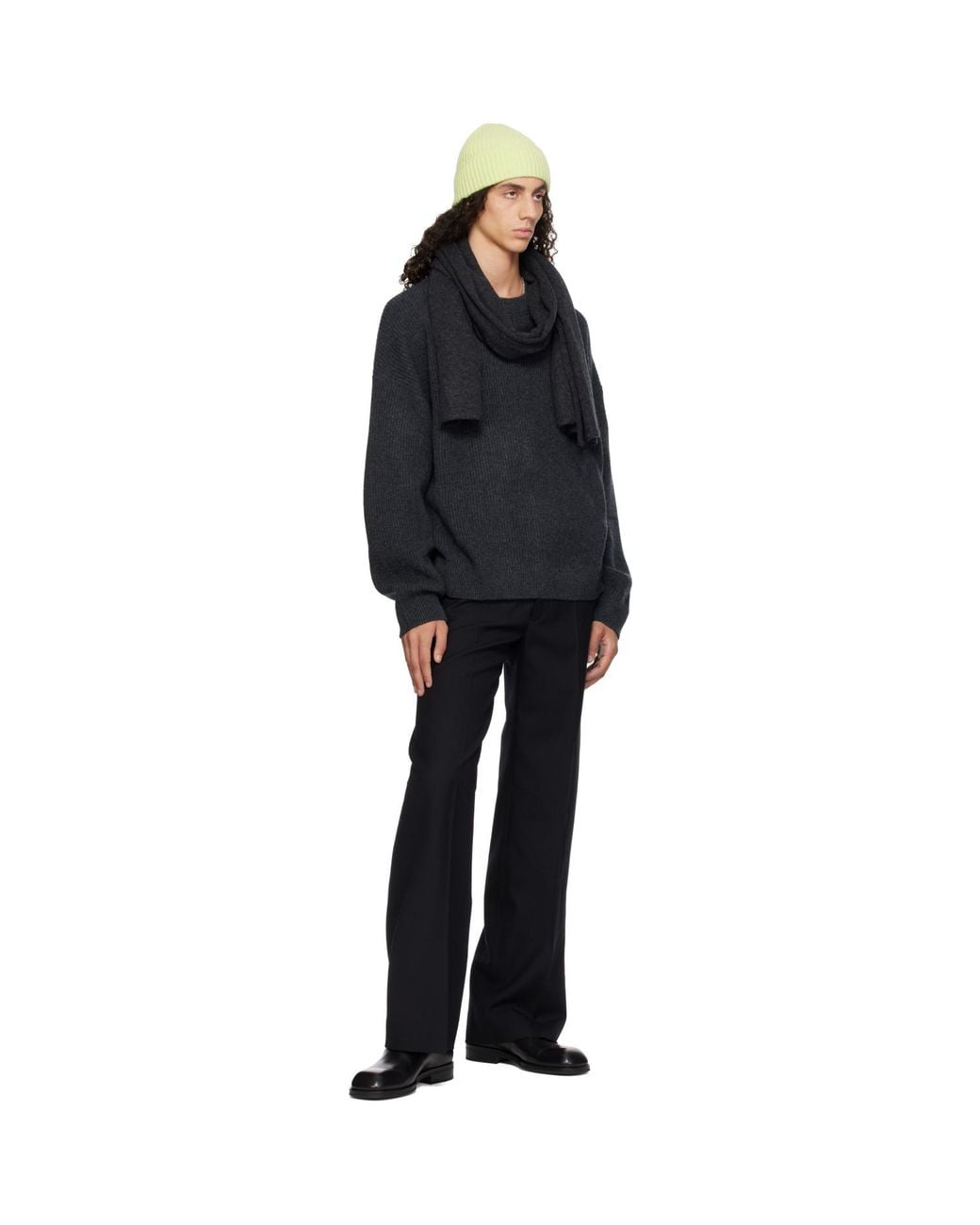 YACAIA Black Y-0012 Knitted Merino Cashmere Scarf for men