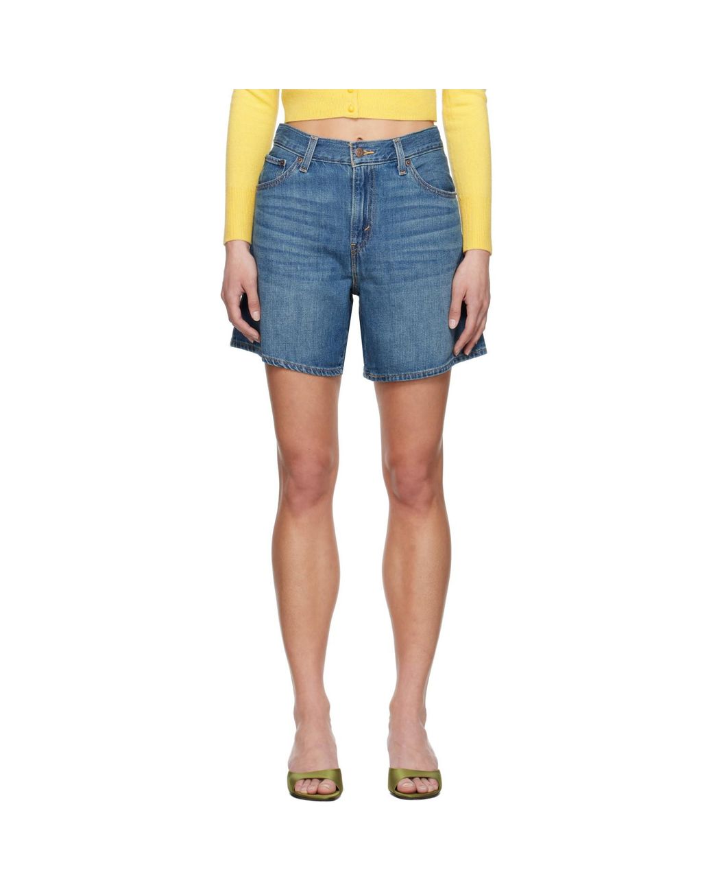 Levi's Blue High Rise Baggy Linen+ Lightweight Denim Shorts