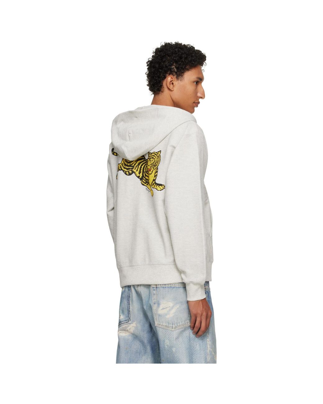 KENZO Gray Paris Jumping Tiger' Zip Up Hoodie for men