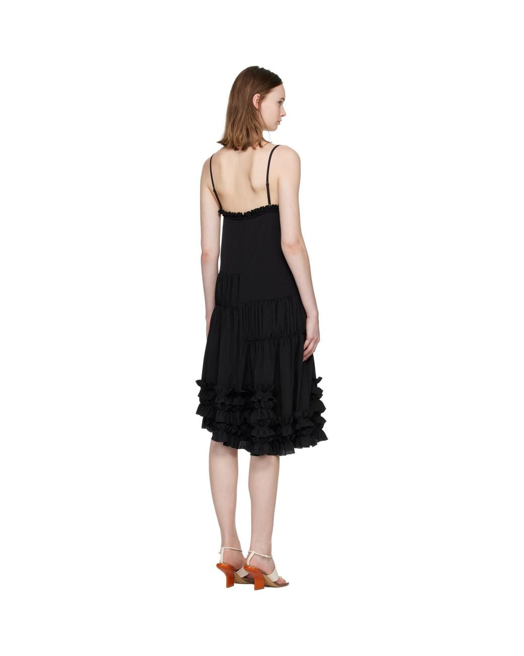 Dries Van Noten Black Asymmetrical Ruffle Minidress