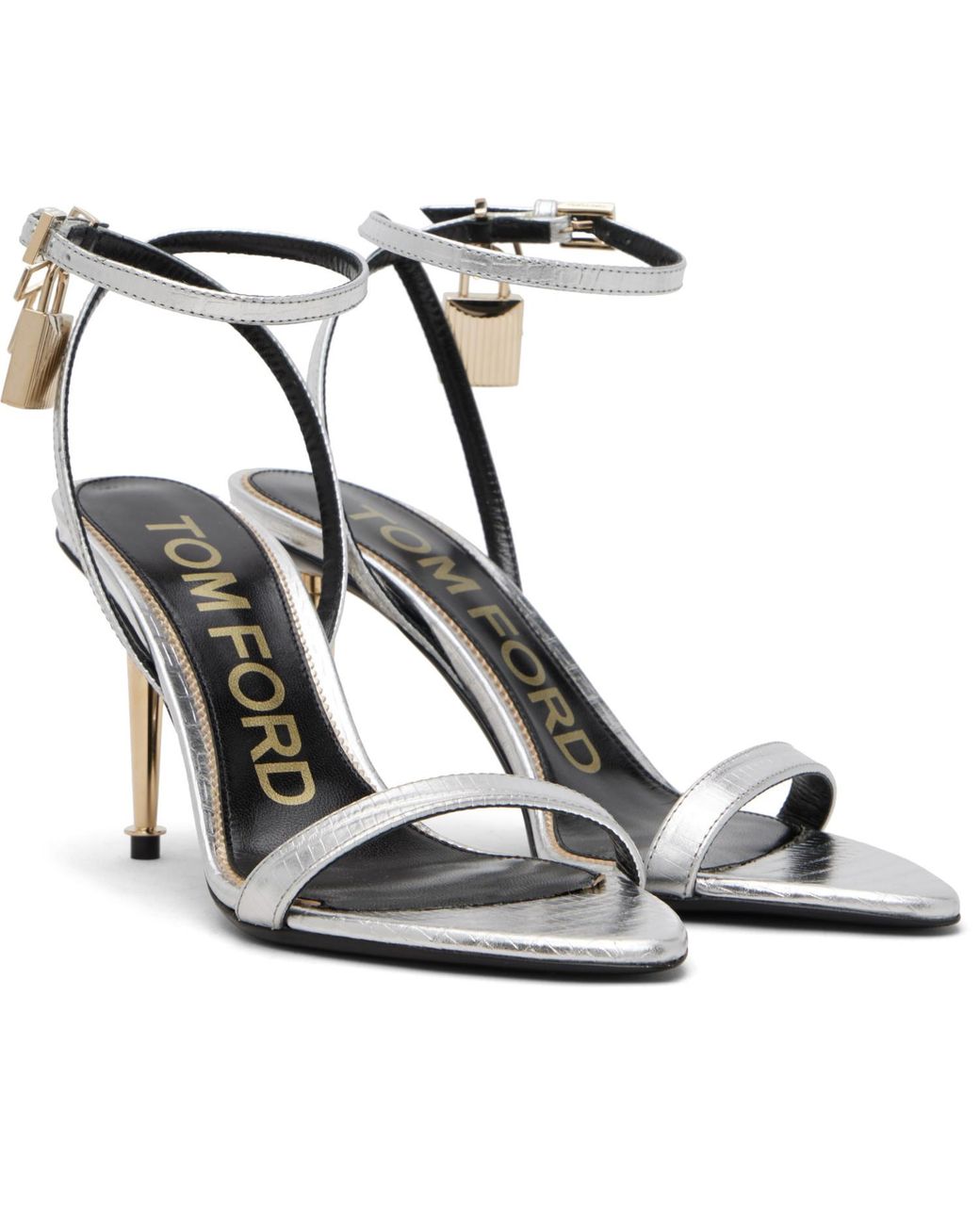 Tom Ford Black Nappa Padlock Pointy Naked Heeled Sandals