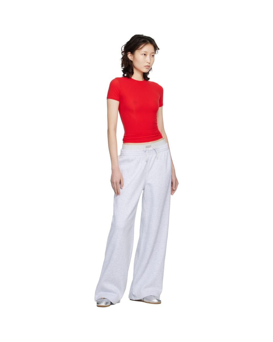 Skims White Cotton Fleece Oversized Double Waist Sweatpants