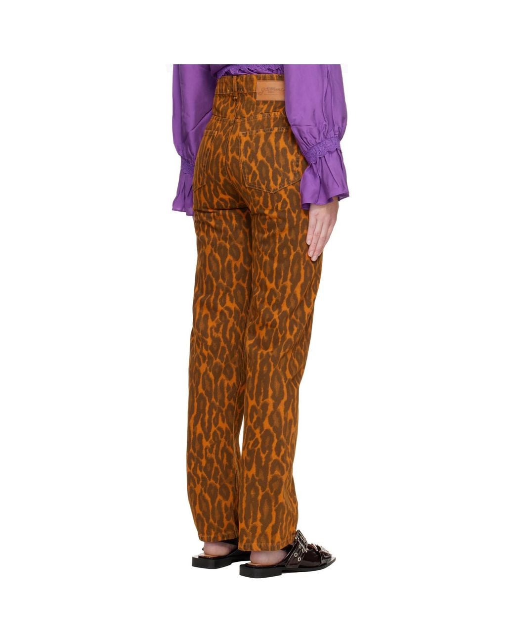 Ganni Brown Fold Leopard Denim Jeans