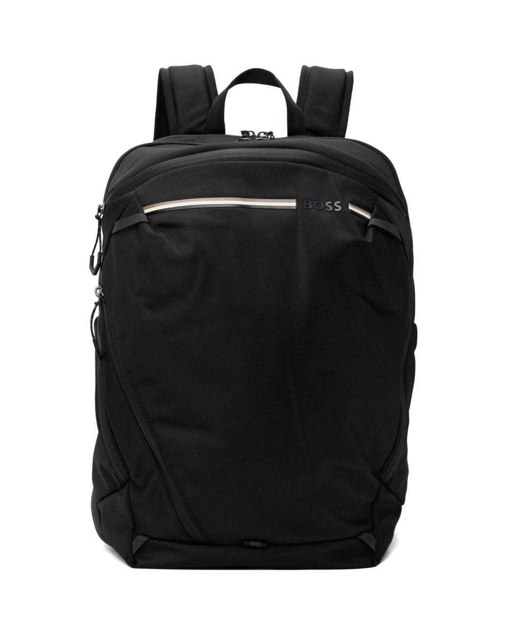 Boss Black Structured Fabric Logo & Signature Stripe Backpack for men