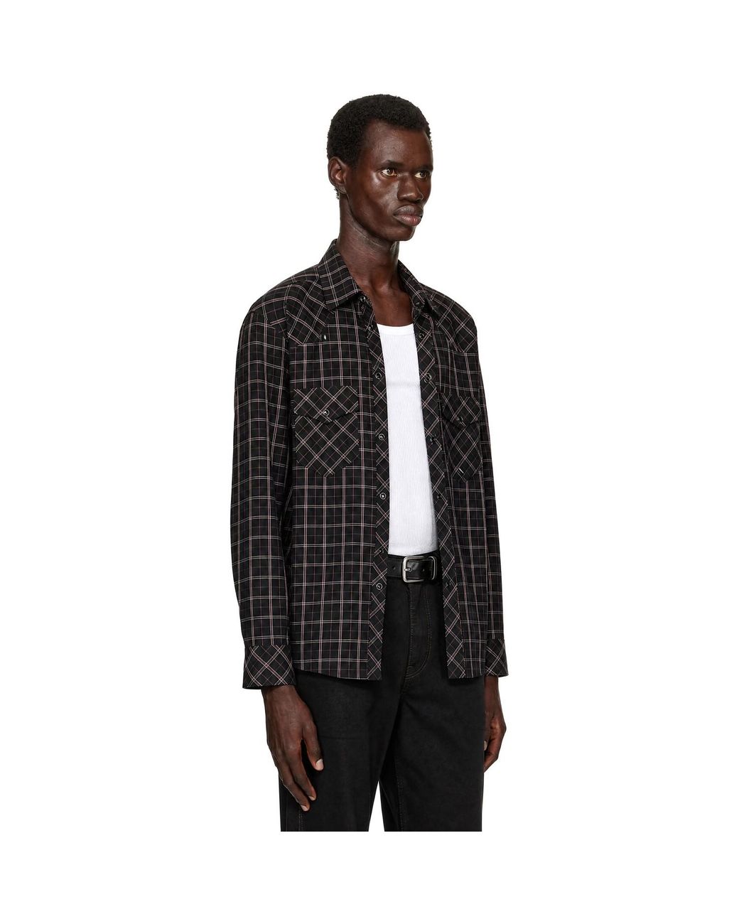 Lemaire Black Western Check Shirt for men