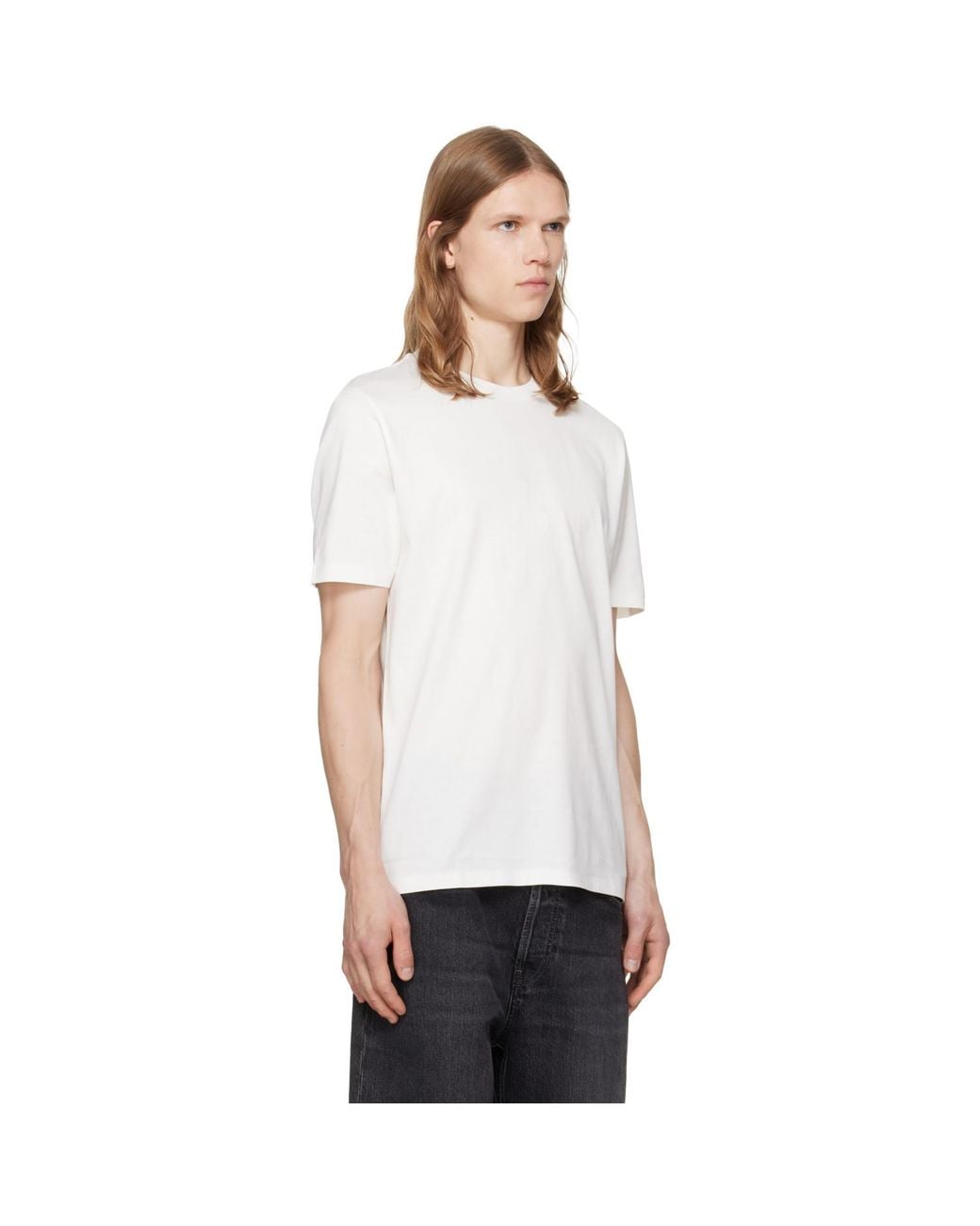 HUGO White Off- Mercerised Cotton Slim-Fit T-Shirt for men