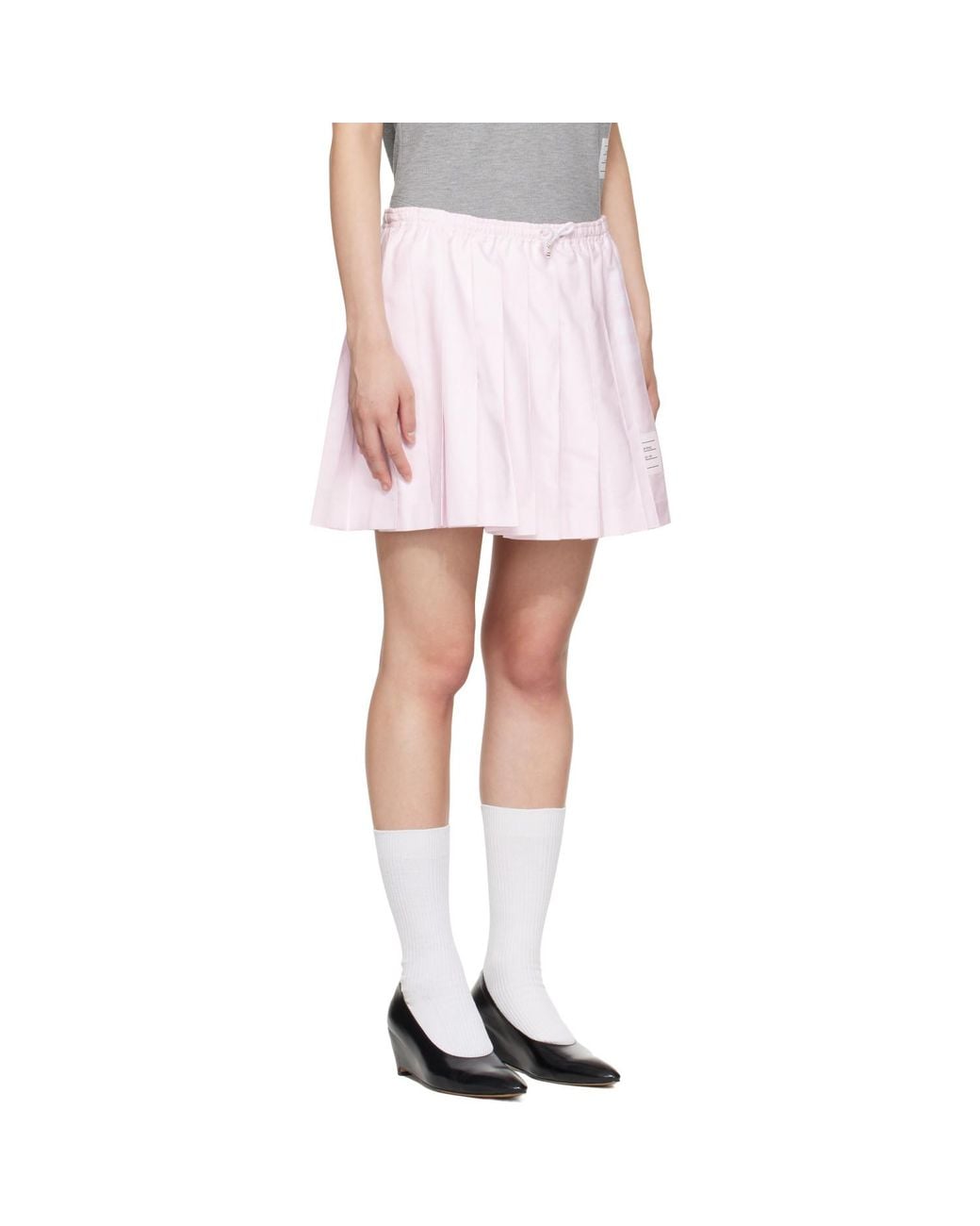 Thom Browne White Oxford 4-Bar Drawstring Pleated Miniskirt