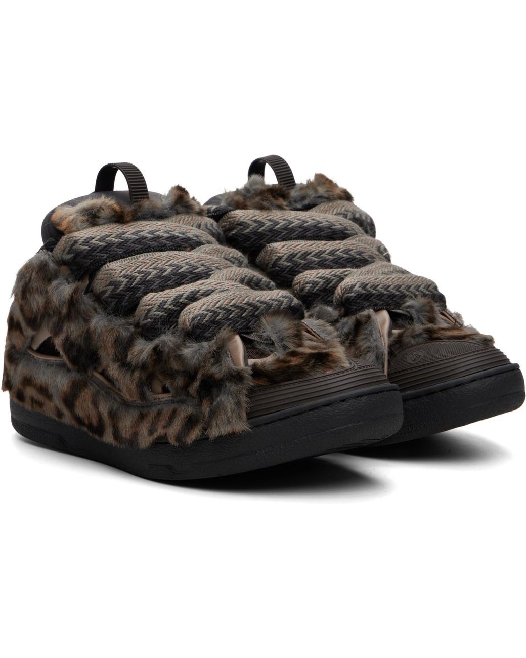 Lanvin Black Curb Faux Fur Sneakers for men