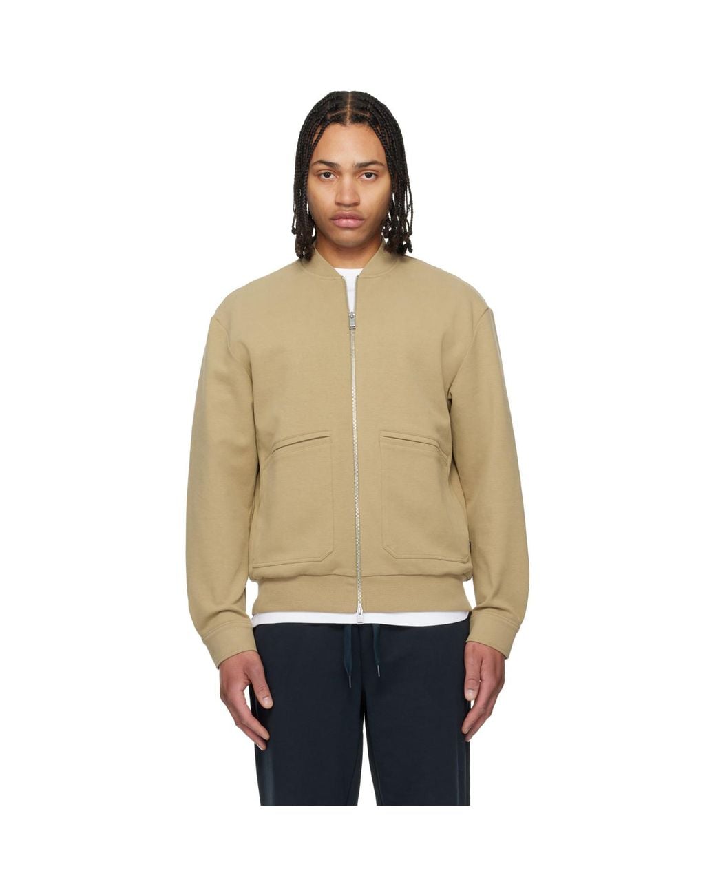 Boss Natural Zip-Up Peach Cotton Blend Bomber Jacket for men