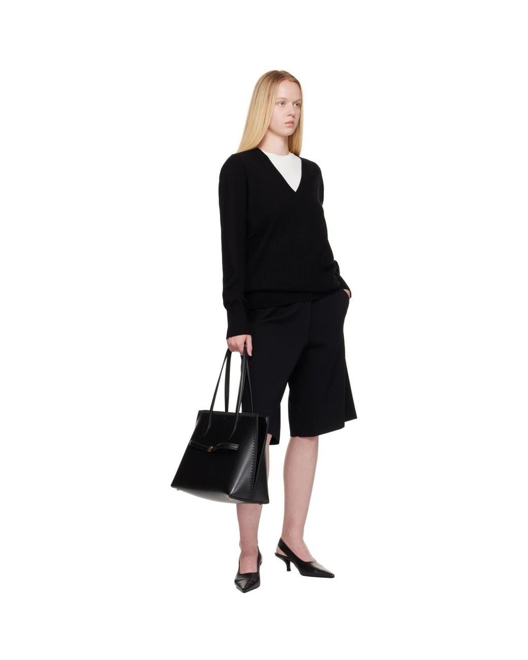 Totême  Black Embroidered Leather Lounge Tote