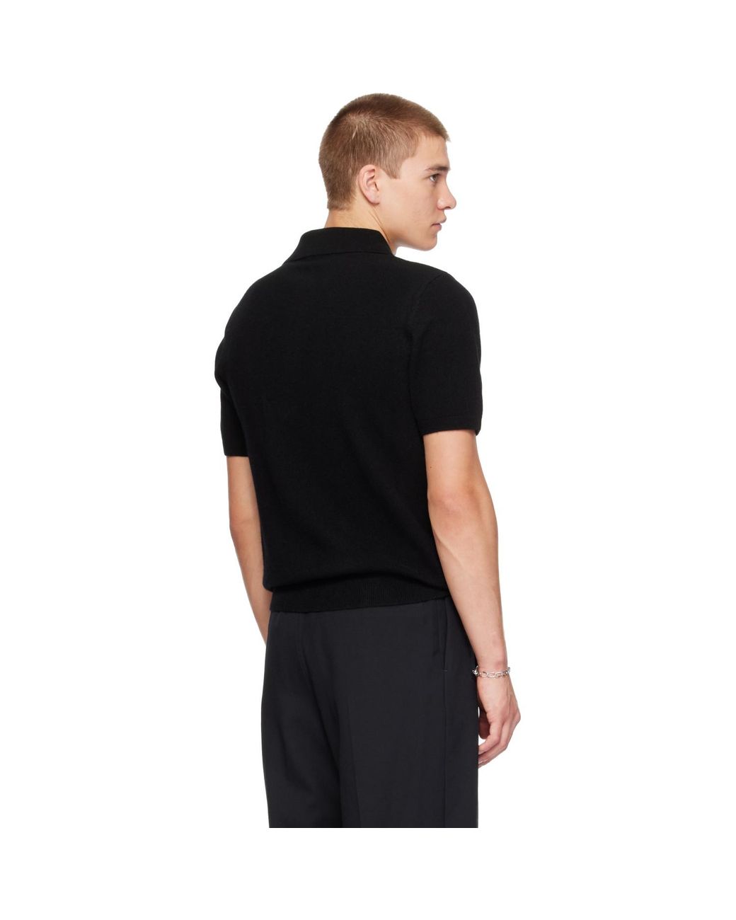 Entire studios Black Short Sleeve Cashmere Knit Polo for men