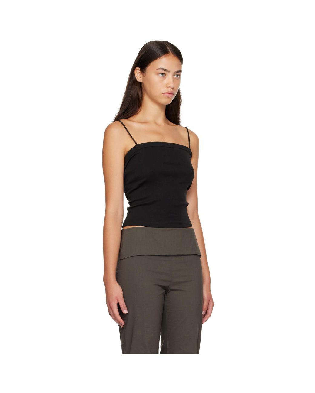 St. Agni Black Organic Cotton Square Neck Camisole