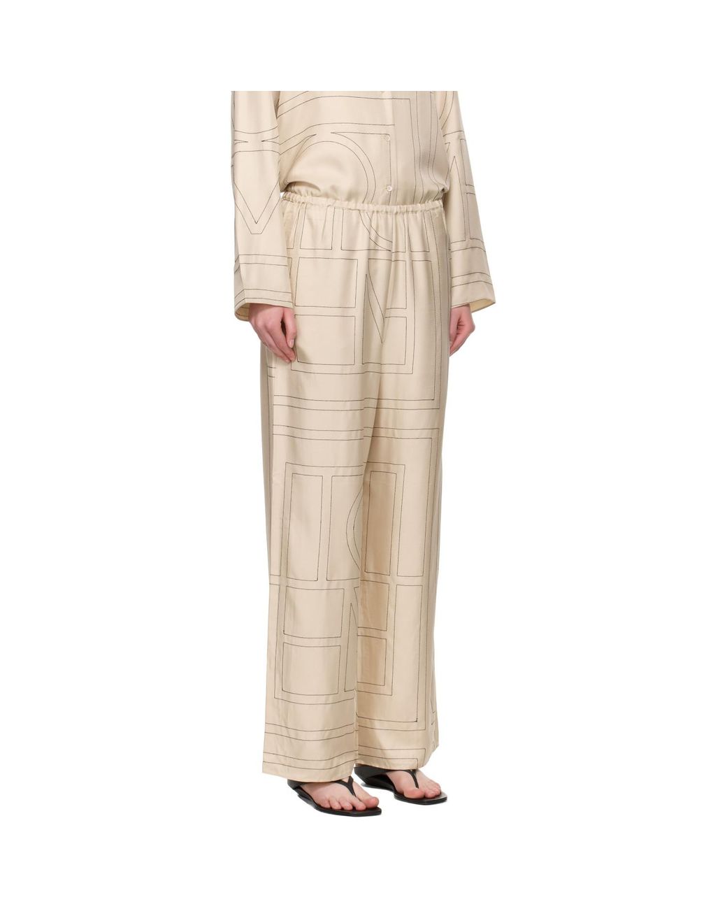 Totême  Natural Off- Monogram Silk Pj Lounge Pants