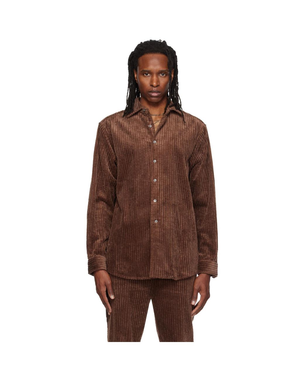 SOSHIOTSUKI Brown Heavy Wale Dress Shirt for men