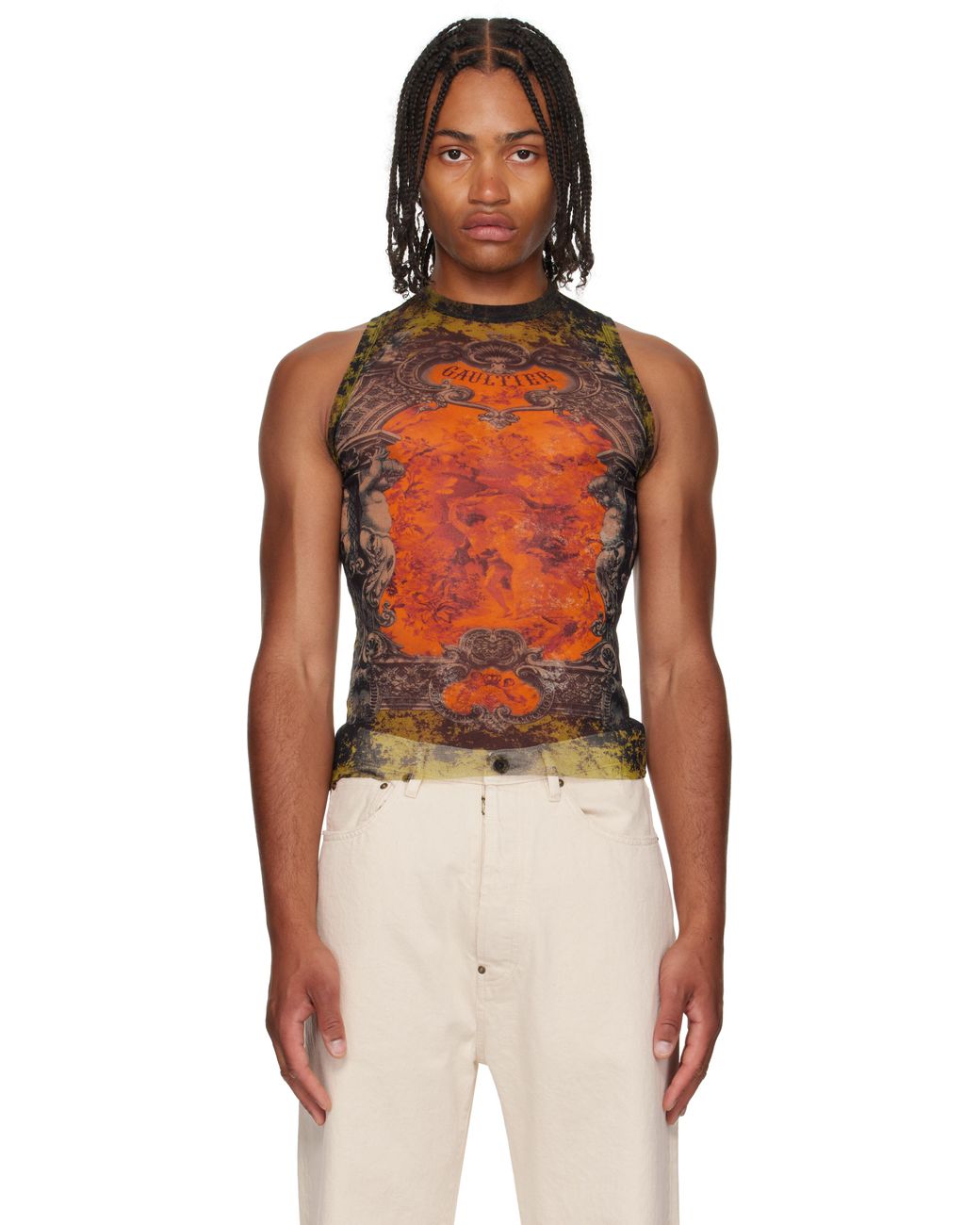 Jean Paul Gaultier Khaki & 'The Médaillon' Tank Top in Orange for