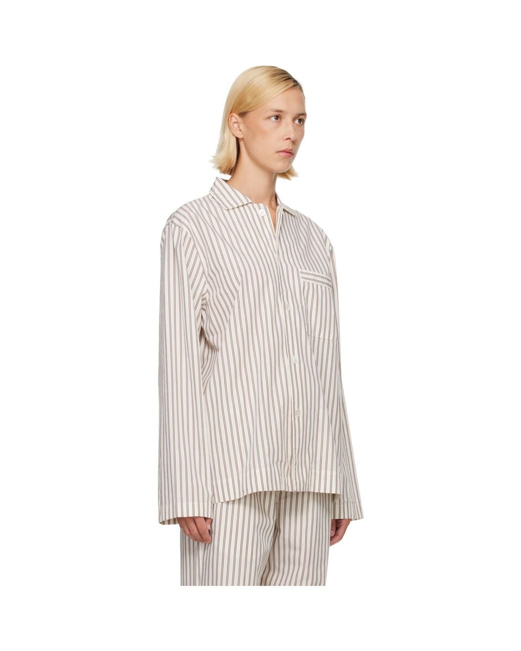 Tekla White Off- & Poplin Long-Sleeved Pyjama Shirt