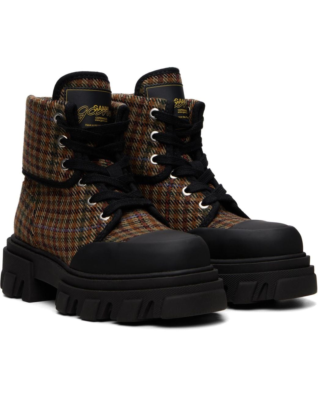 Ganni Brown Cleated Canvas Boots
