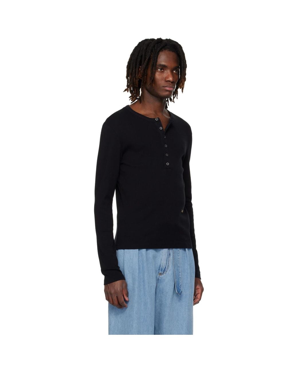 Rhude Black Logo Ls Henley for men
