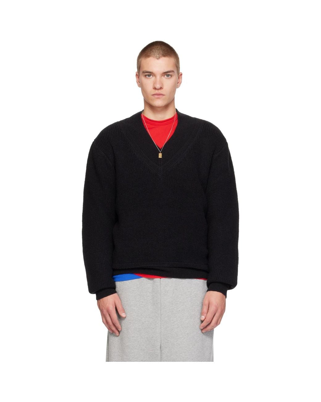 Entire studios Black Knit V-Neck Sweater for men