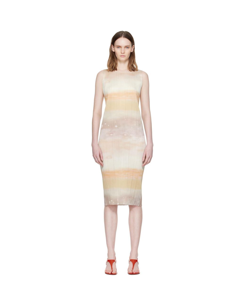 Pleats Please Issey Miyake Natural Sea Bubble Midi Dress