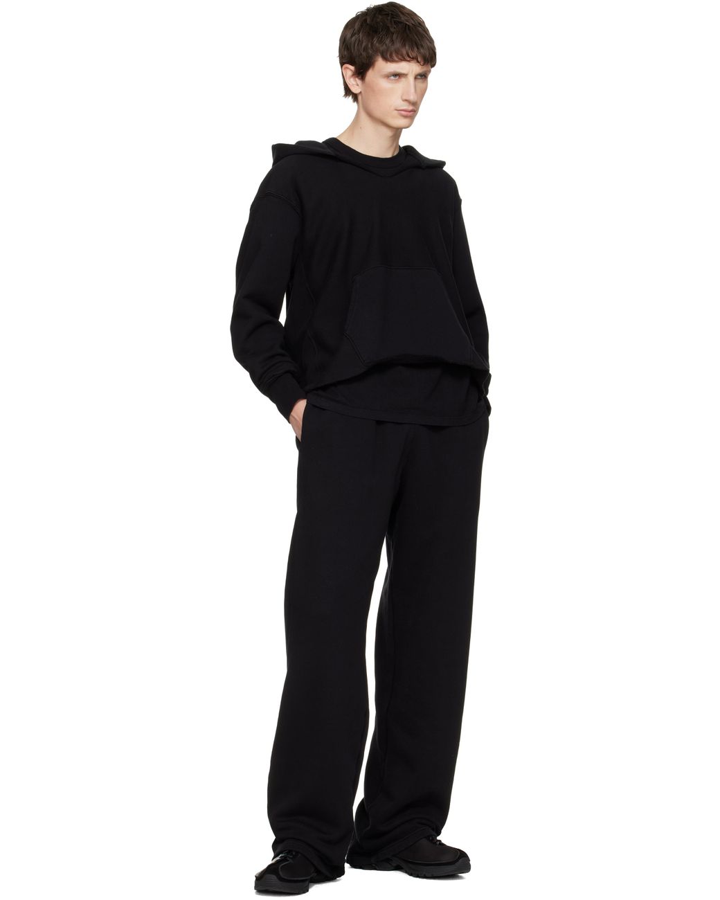 Les Tien Black Heavyweight Puddle Sweatpants for men