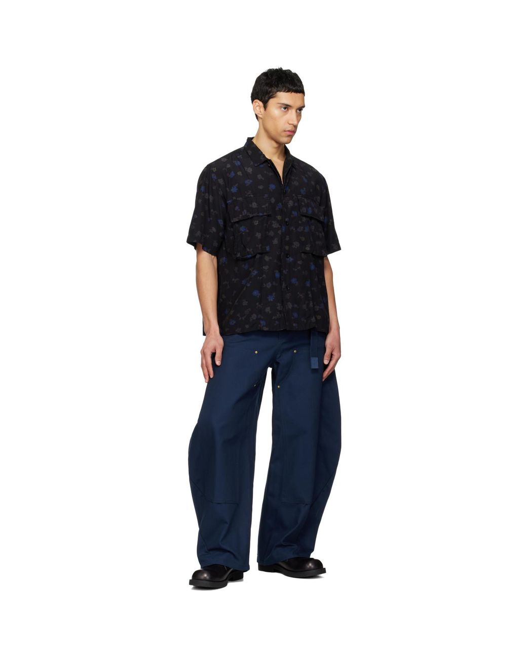 Sacai Black Overdyed Floral Print Shirt for men