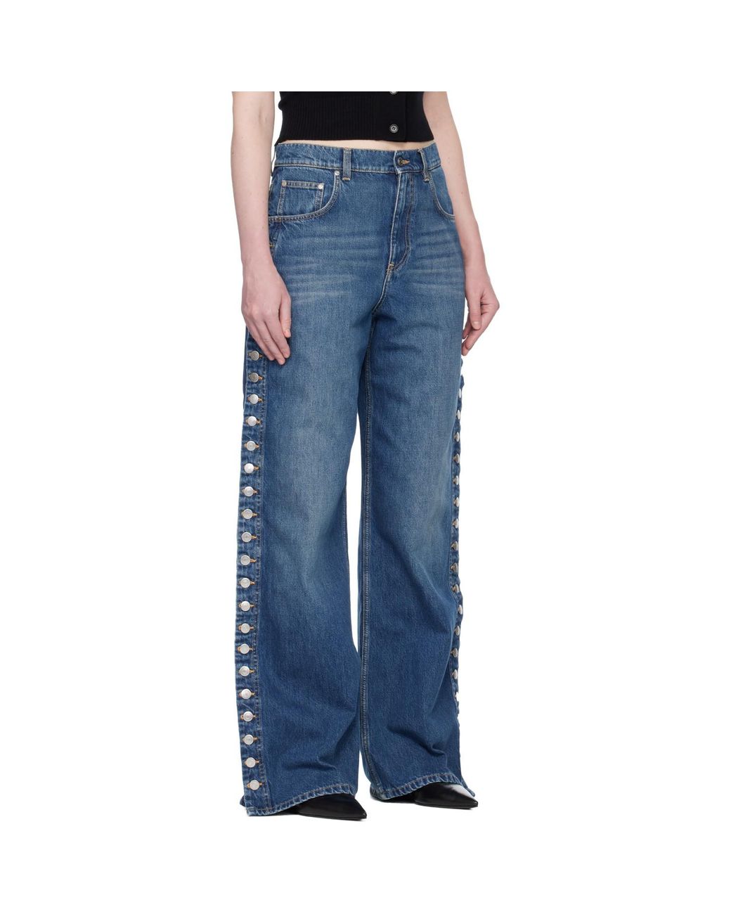 Stella McCartney Blue Popper-Studded Straight-Leg Jeans